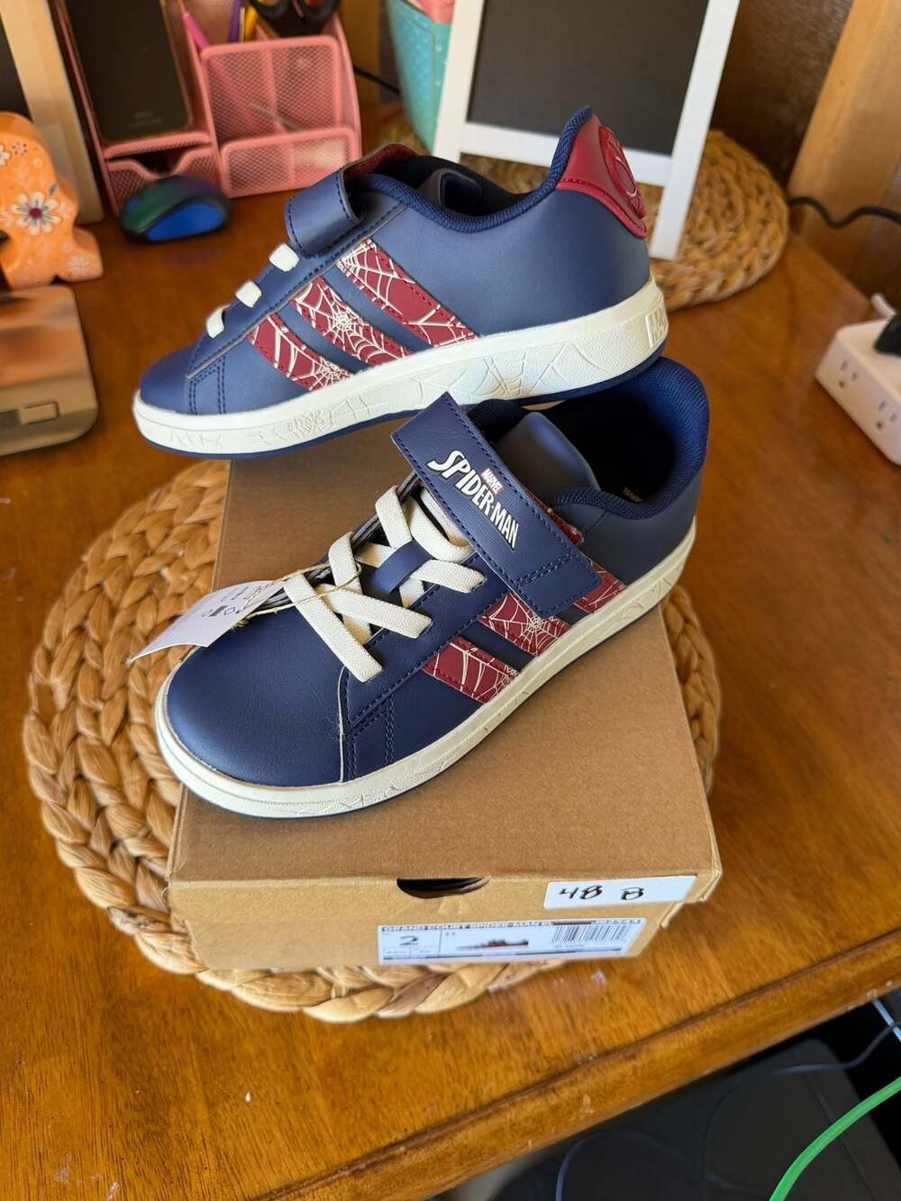 Adidas Grand Court Spider-Man Kids Size 2 Blue Marvel Shoes